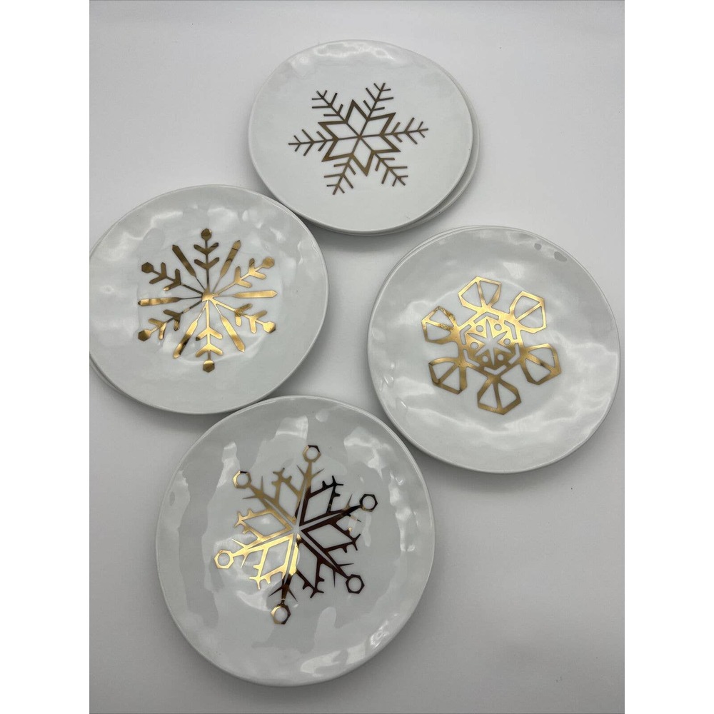 Threshold Snowflakes Appetizer Plates Dessert Salad Small Gold Holidays Parties